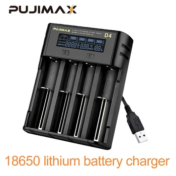 PUJIMAX 18650 pil şarj cihazı 4 Yuvalı LCD Bağımsız Şarj Piller 21700 26650 14500 22500 Lityum pil şarj aletleri Adaptörü
