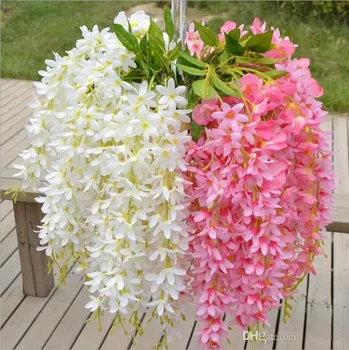 Beş Dalları Her Buket Yapay Asılı Orkide Bitkiler Sahte ipek çiçek Asma 7 renk Düğün Backdrop Parti Dekorasyon İçin