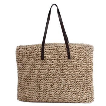 Sıcak 2019 Kağıt halat örgü çanta desen plaj çantası taşınabilir bayan hasır çanta