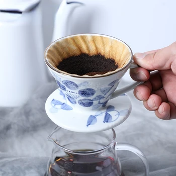 El-boyalı kabartma Japon tarzı el-demlenmiş kahve filtreli fincan seramik kahve filtresi kova el-demlenmiş damla filtreli fincan