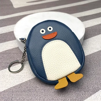 En lüks deri bozuk para cüzdanı 2022 moda erkek ve kadın sevimli küçük penguen Cüzdan Depolama kart çantası anahtar çantası Mini para çantası
