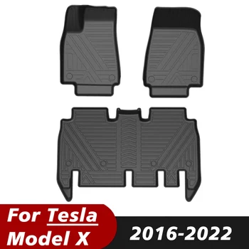 Paspaslar Siyah Ped Tesla Modeli X İçin Özel Su Geçirmez Mat Kaymaz Zemin Gömlekleri Çevrili Araba Paspaslar 2016-2022